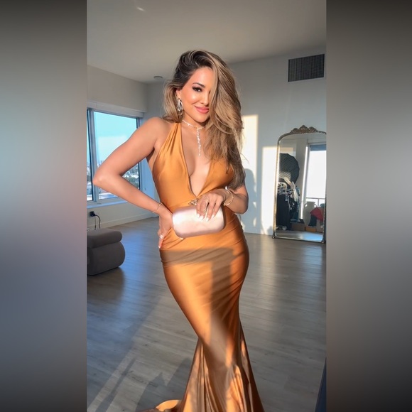 Camel Brown Maxi Halter Gown - Picture 2 of 8